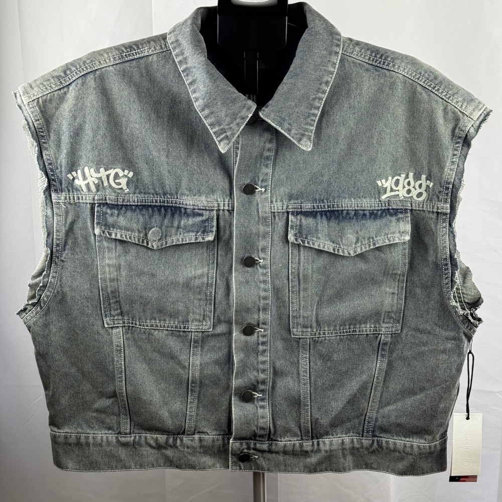 Honor The Gift Denim Carpenter Vest 1988 Embroidered XXL Light Indigo NWT